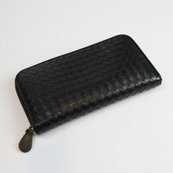 Bottega Veneta Continental Black Intrecciato Leather Zip Wallet 8.5in Oversized - Picture 1 of 11